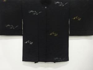 大正ロマン　漆　草葉模様織出し　一ツ紋羽織